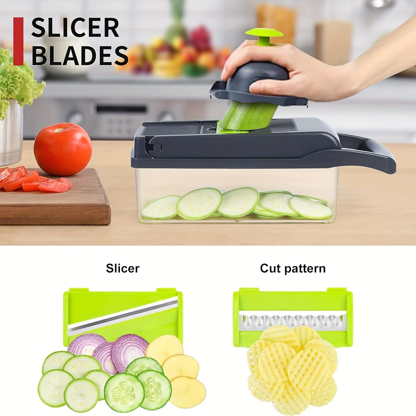 16-in-1 Ultimate Vegetable Chopper & Dicer Set – Manual Food Processor with Drain Basket & Safety Hand Guard