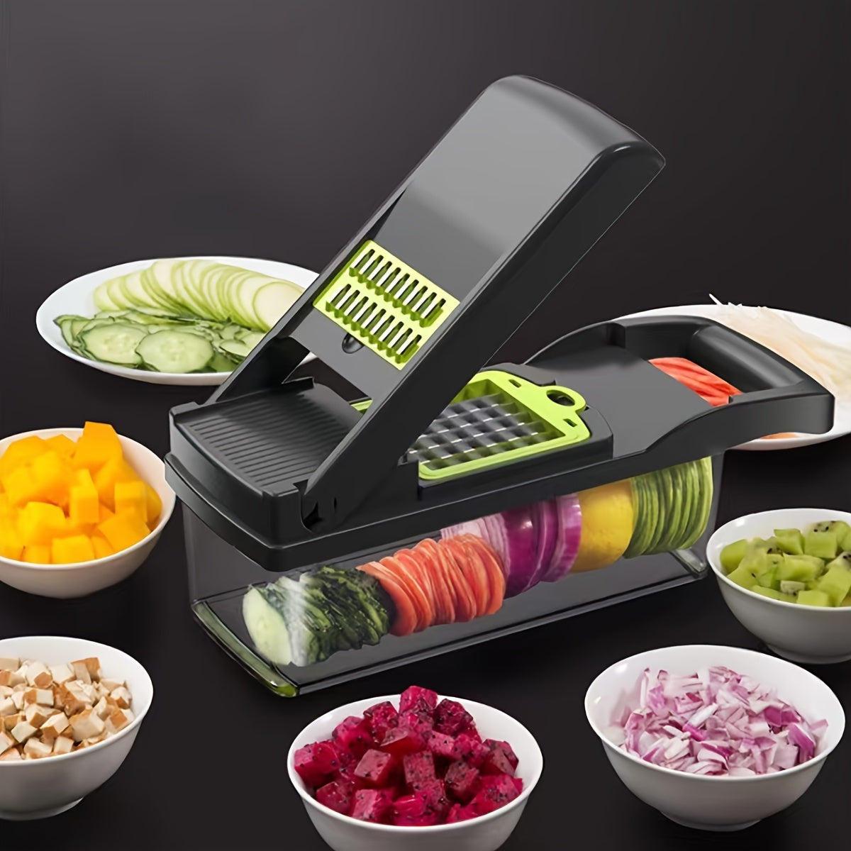 16-in-1 Ultimate Vegetable Chopper & Dicer Set – Manual Food Processor with Drain Basket & Safety Hand Guard