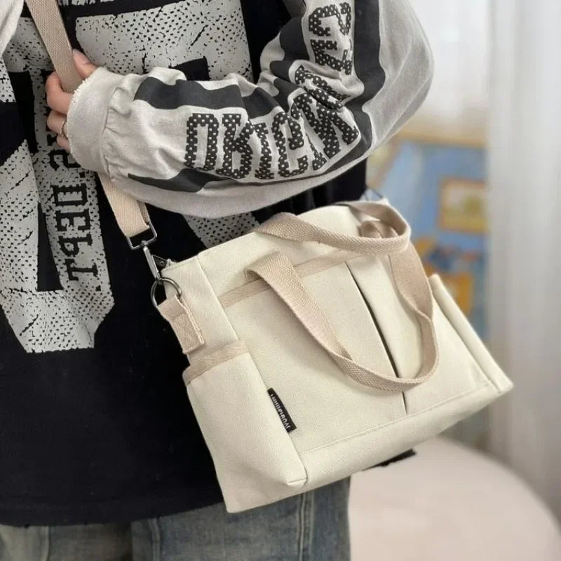 Canvas Ladies Handbag Large Capacity Zip Crossbody Bag Student Casual Tote Handbag Commuter Bag