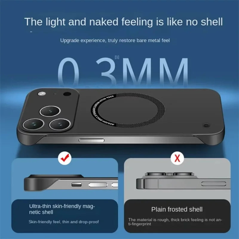 Slim Magnetic Magsafe Case For iPhone 17 Air / 16 / 15 / 14 / 13 Pro Max | Ultra Thin Frameless Hard PC Cover