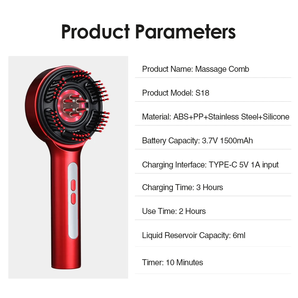 Smart Electric Scalp Massager | Red Light Therapy Comb for Hair Growth & Stress Relief
