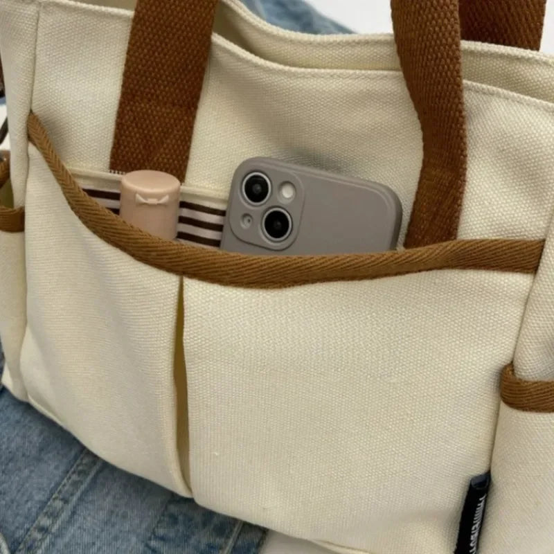 Canvas Ladies Handbag Large Capacity Zip Crossbody Bag Student Casual Tote Handbag Commuter Bag