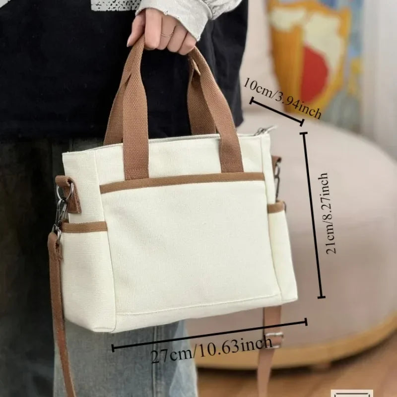 Canvas Ladies Handbag Large Capacity Zip Crossbody Bag Student Casual Tote Handbag Commuter Bag