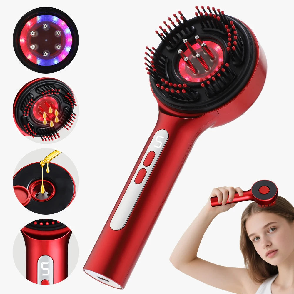 Smart Electric Scalp Massager | Red Light Therapy Comb for Hair Growth & Stress Relief