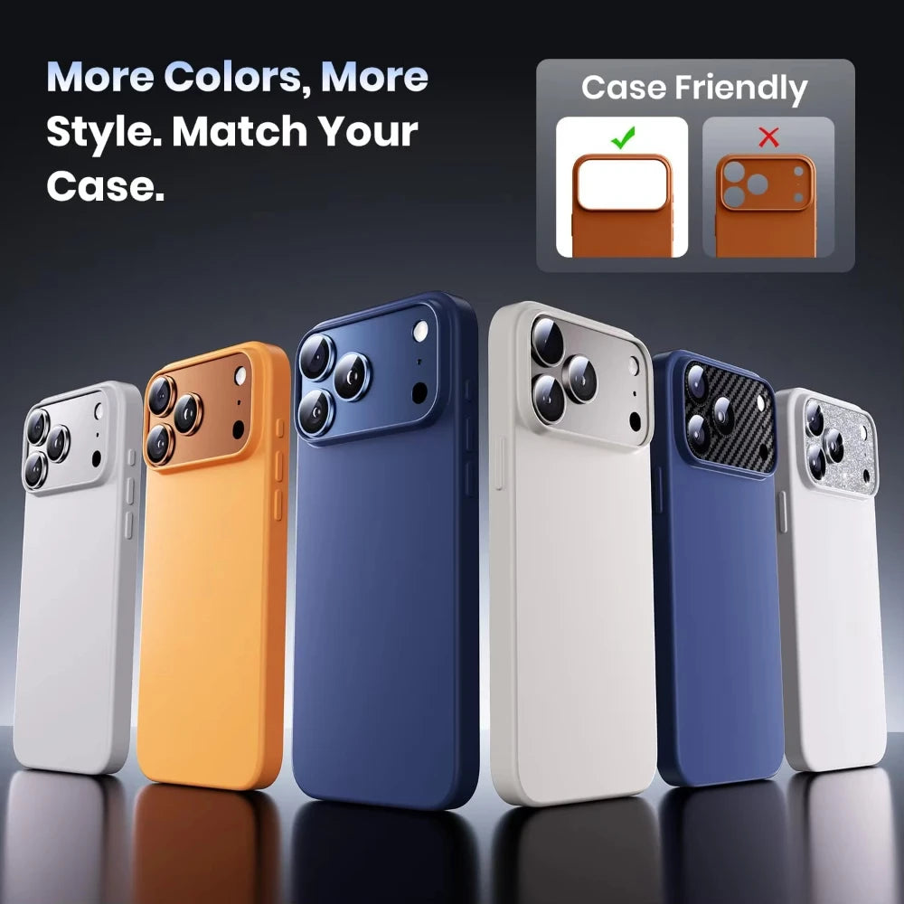 NNBILI iPhone 17 Pro Max Camera Lens Guard – Strong Adsorption, 9H+ Tempered Glass, Full Metal Protection