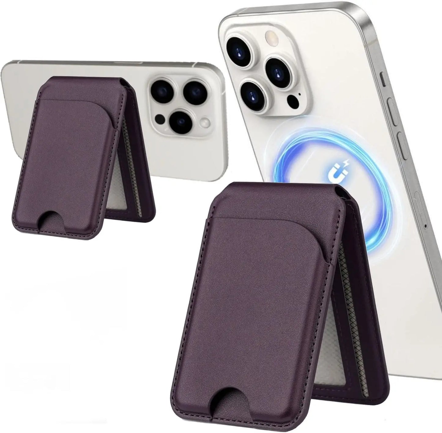 Lightweight Magnetic Wallet Stand – Minisopuru Leather MagSafe Card Holder for iPhone 16/15/14/12