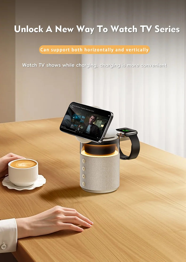 5-in-1 Wireless Charging Hub with Built-in Speaker & Soft Night Light