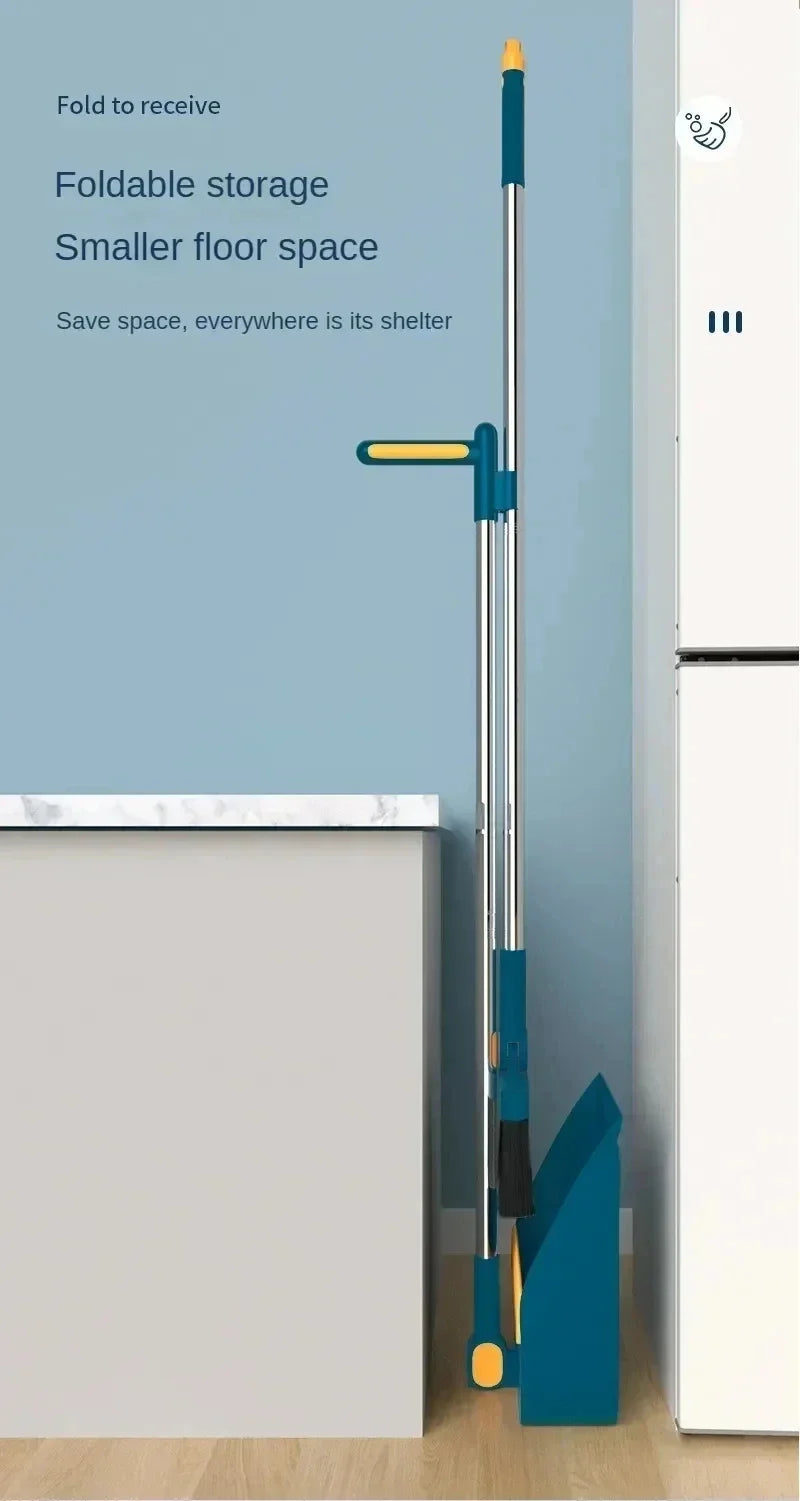 2-in-1 Standing Broom and Dustpan Set – Foldable Design with Extra-Thick Comb Teeth & Wall Mount Storage