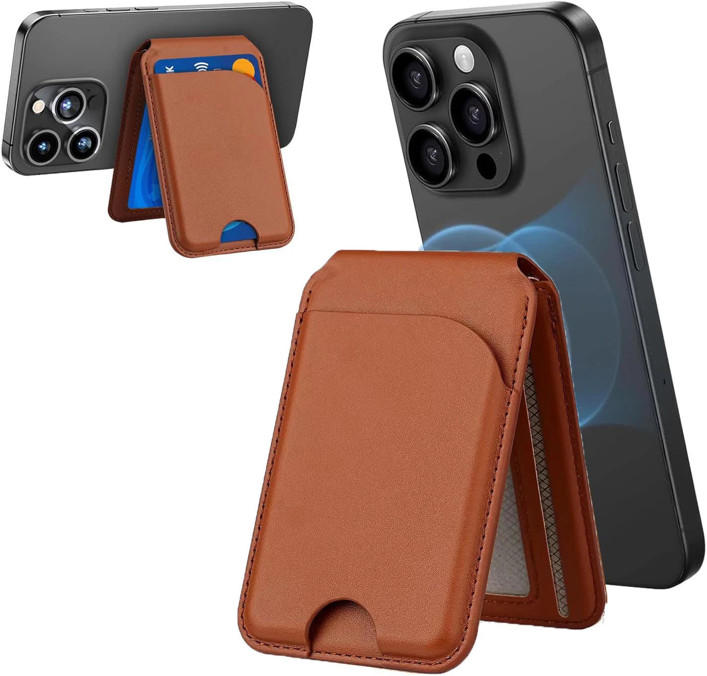 Lightweight Magnetic Wallet Stand – Minisopuru Leather MagSafe Card Holder for iPhone 16/15/14/12