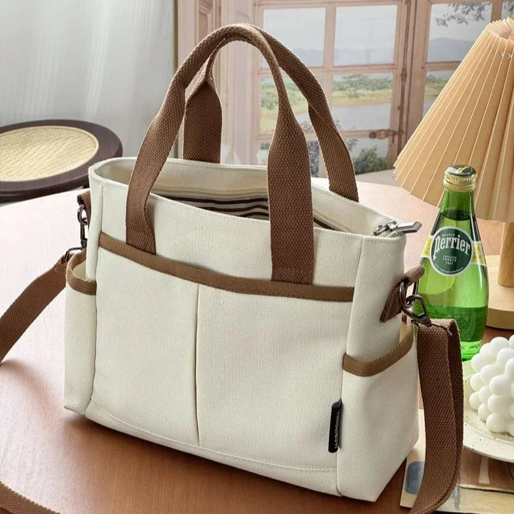 Canvas Ladies Handbag Large Capacity Zip Crossbody Bag Student Casual Tote Handbag Commuter Bag