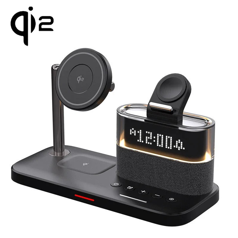 All-in-One 5-in-1 Wireless Charging Station with Alarm Clock, Night Light & Magnetic Fast Charging for Smartphones & Accessories