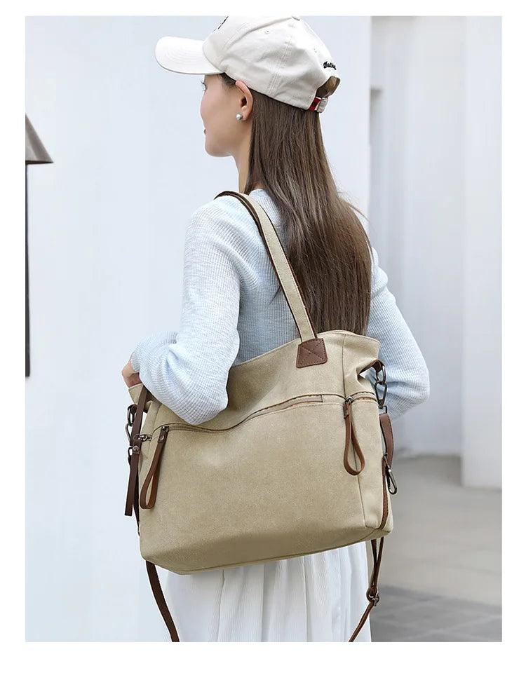 Minimalist Travel Tote for Women – Spacious Canvas Handbag with Single Shoulder Design