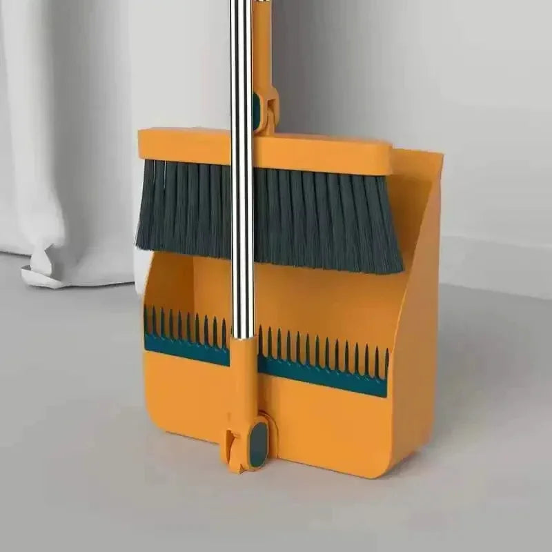 2-in-1 Standing Broom and Dustpan Set – Foldable Design with Extra-Thick Comb Teeth & Wall Mount Storage