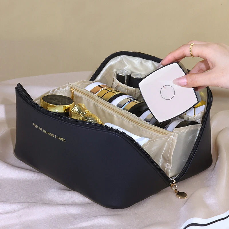 Leather Makeup Organizer Women’s Cosmetic Travel Case & Toiletry Storage,