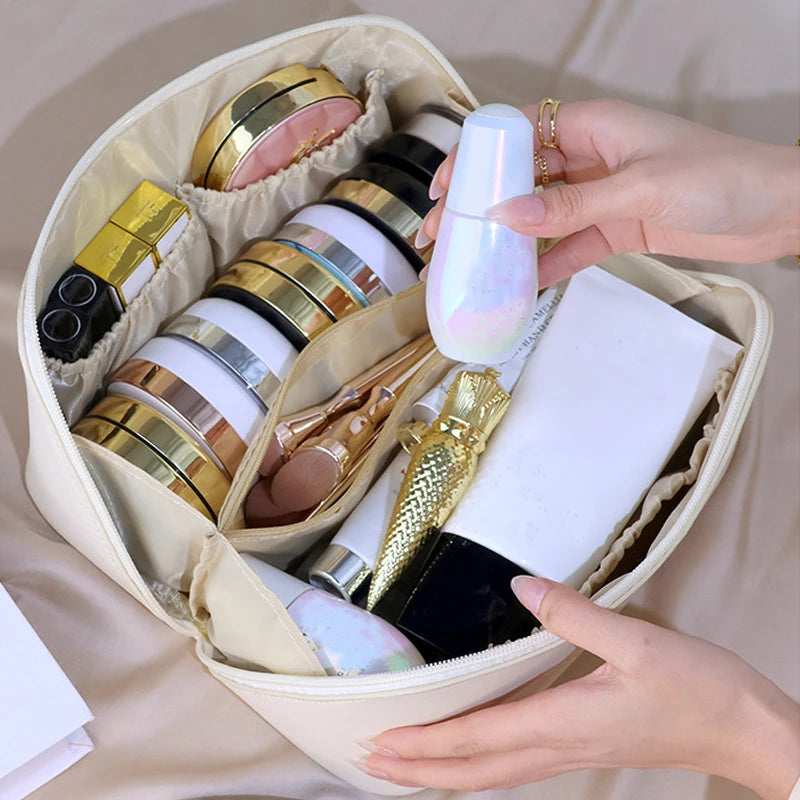Leather Makeup Organizer Women’s Cosmetic Travel Case & Toiletry Storage,