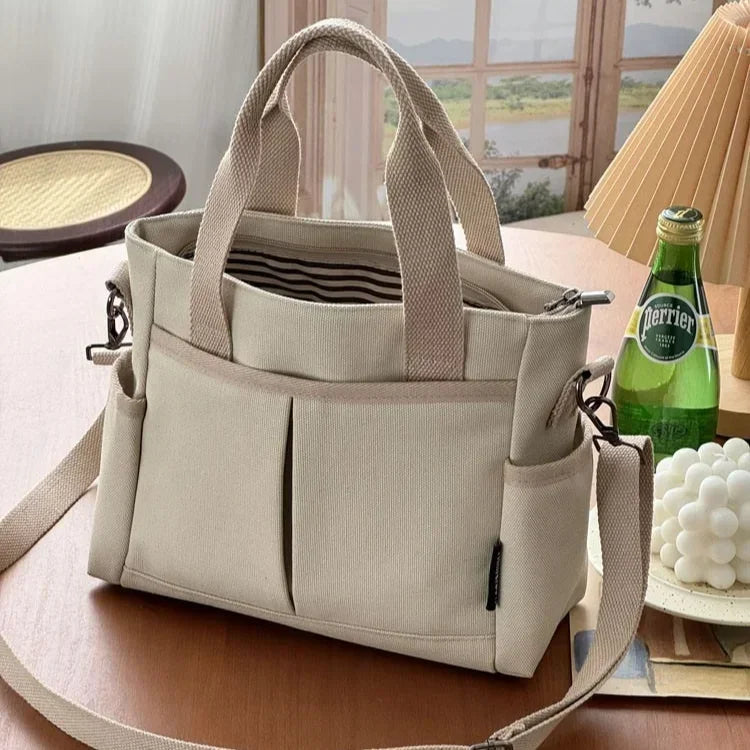 Canvas Ladies Handbag Large Capacity Zip Crossbody Bag Student Casual Tote Handbag Commuter Bag