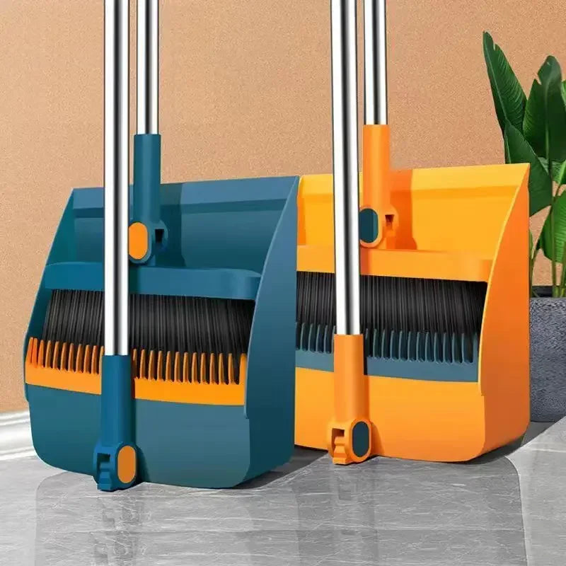 New Home Broom and Dustpan Set – Heavy-Duty, Foldable, and Hair-Free Cleaning Combo with Rotating Brush Head