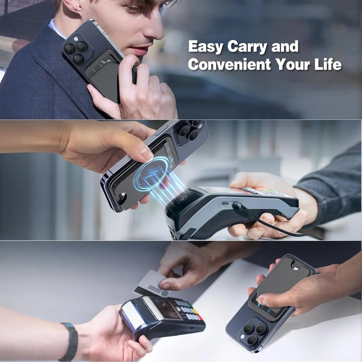 Lightweight Magnetic Wallet Stand – Minisopuru Leather MagSafe Card Holder for iPhone 16/15/14/12