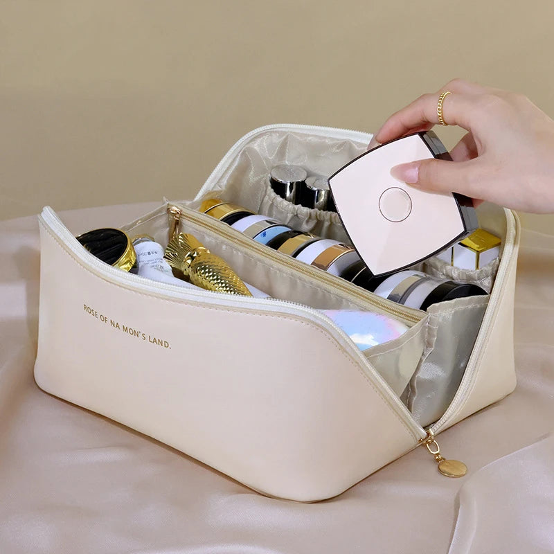 Leather Makeup Organizer Women’s Cosmetic Travel Case & Toiletry Storage,