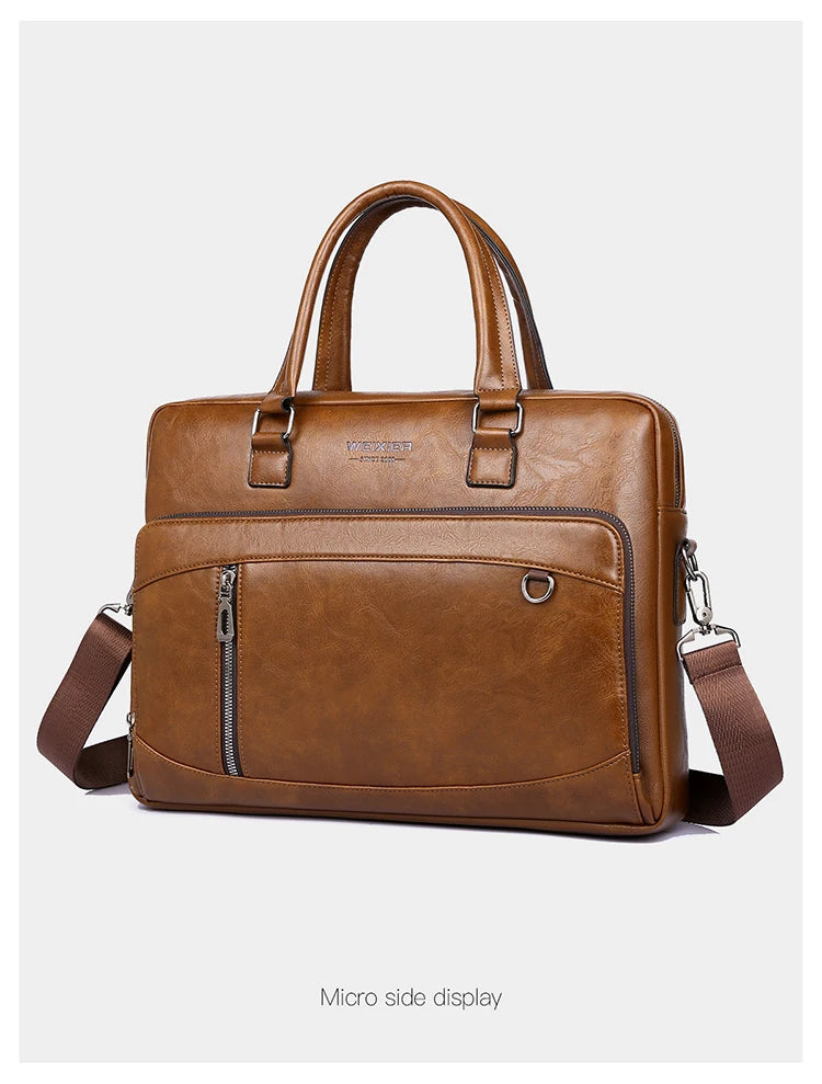 Elite Craft Horizontal Business Bag for Men – High-Quality PU Leather