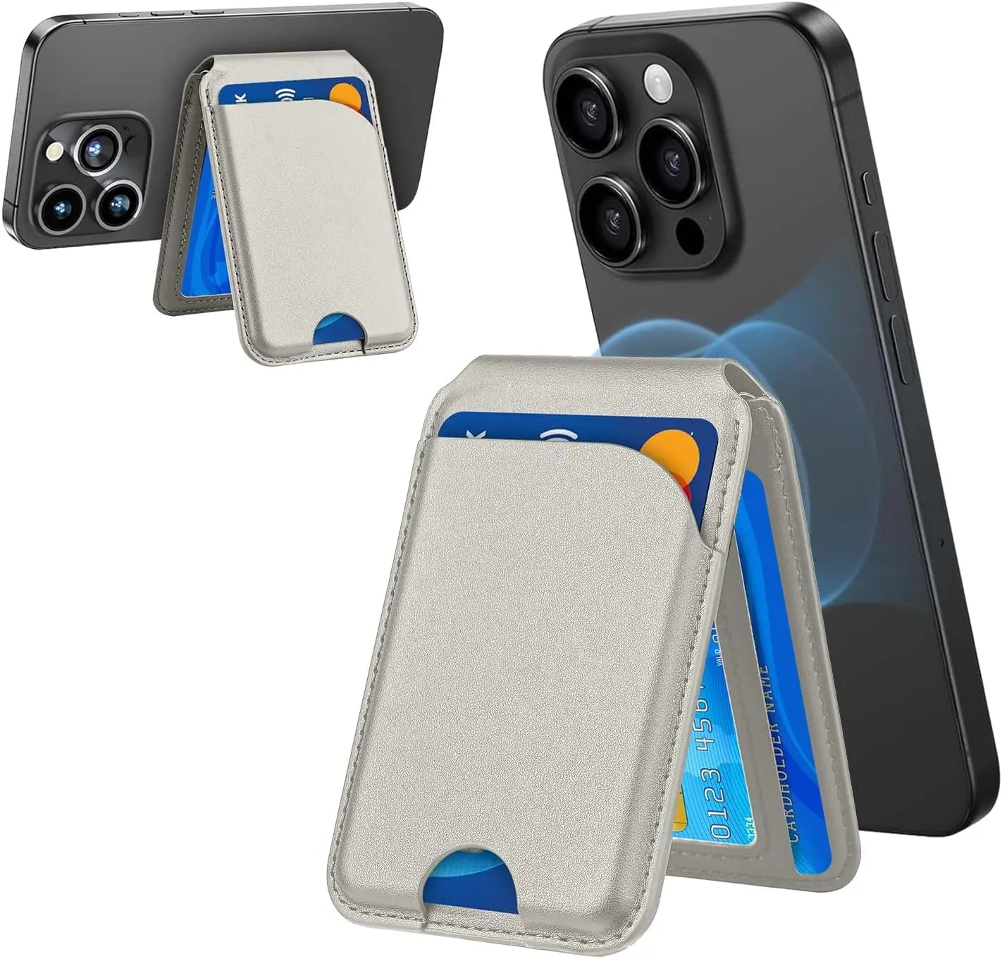 Lightweight Magnetic Wallet Stand – Minisopuru Leather MagSafe Card Holder for iPhone 16/15/14/12