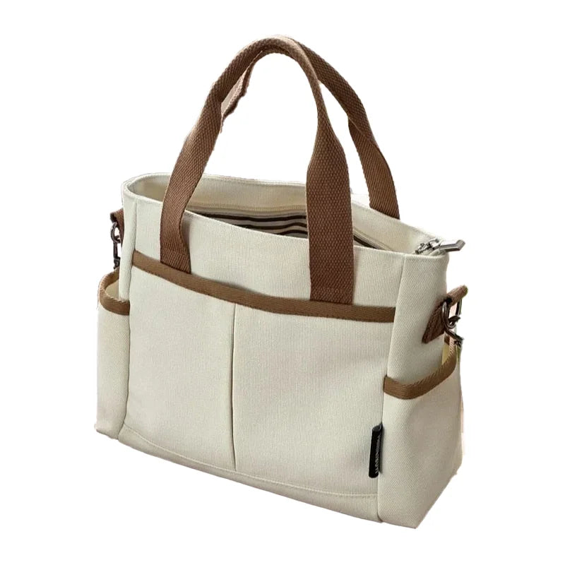Canvas Ladies Handbag Large Capacity Zip Crossbody Bag Student Casual Tote Handbag Commuter Bag