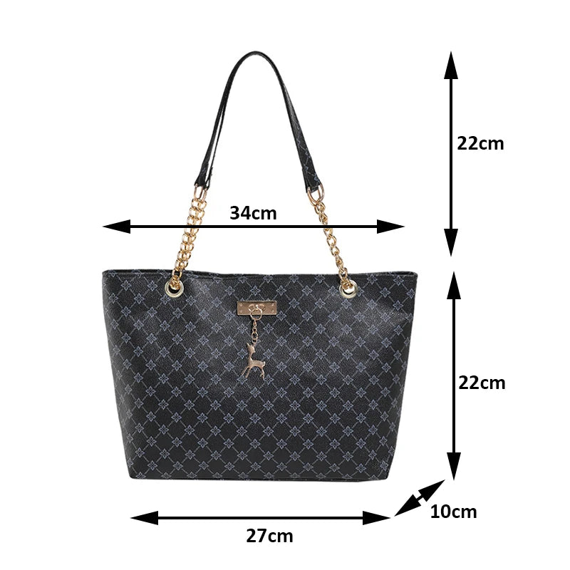 2025 Women’s Fashion Tote Presbyopia Pattern Soft Leather Shoulder Bag with Hanging Accessory