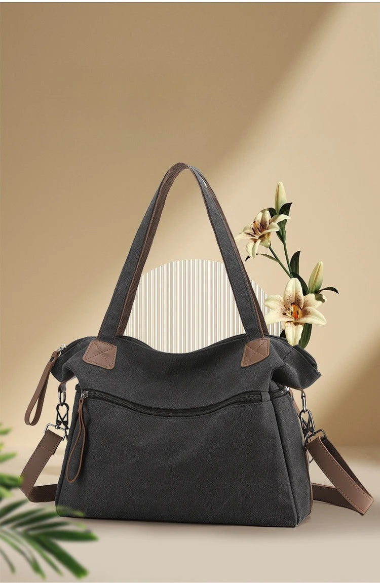 Minimalist Travel Tote for Women – Spacious Canvas Handbag with Single Shoulder Design