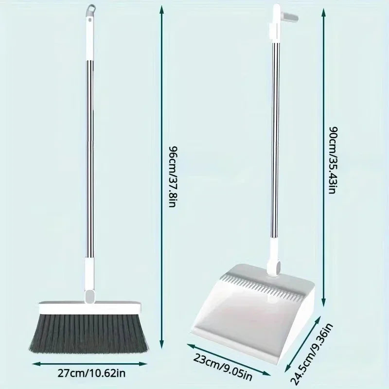 2-in-1 Standing Broom and Dustpan Set – Foldable Design with Extra-Thick Comb Teeth & Wall Mount Storage