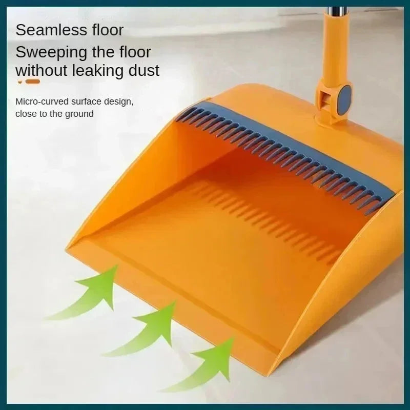 2-in-1 Standing Broom and Dustpan Set – Foldable Design with Extra-Thick Comb Teeth & Wall Mount Storage