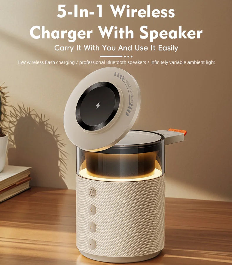 5-in-1 Wireless Charging Hub with Built-in Speaker & Soft Night Light