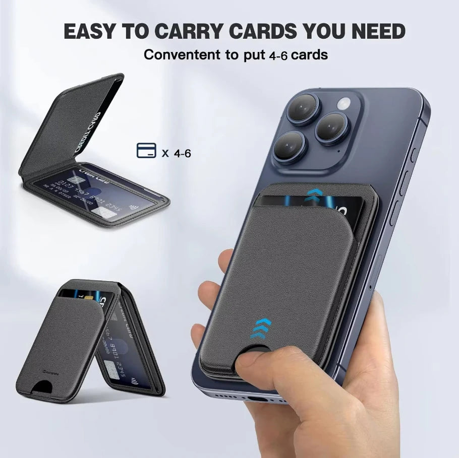 Lightweight Magnetic Wallet Stand – Minisopuru Leather MagSafe Card Holder for iPhone 16/15/14/12