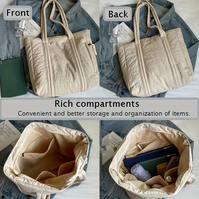 New Women's Tote Bag Large Capacity Soft Casual Shoulder Bags Nylon Zipper Handbag Commuting Bag Shopping