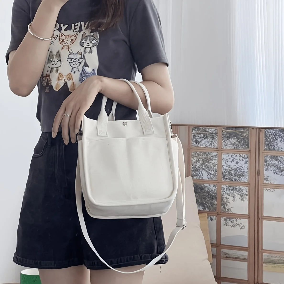 Casual Women's Shoulder Bag Multi-pocket Canvas Crossbody Bag Korean Commuting Handbag