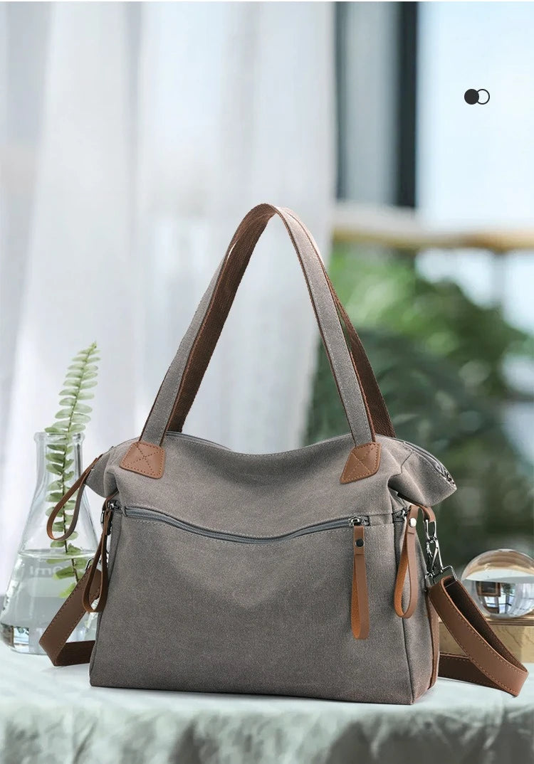 Minimalist Travel Tote for Women – Spacious Canvas Handbag with Single Shoulder Design