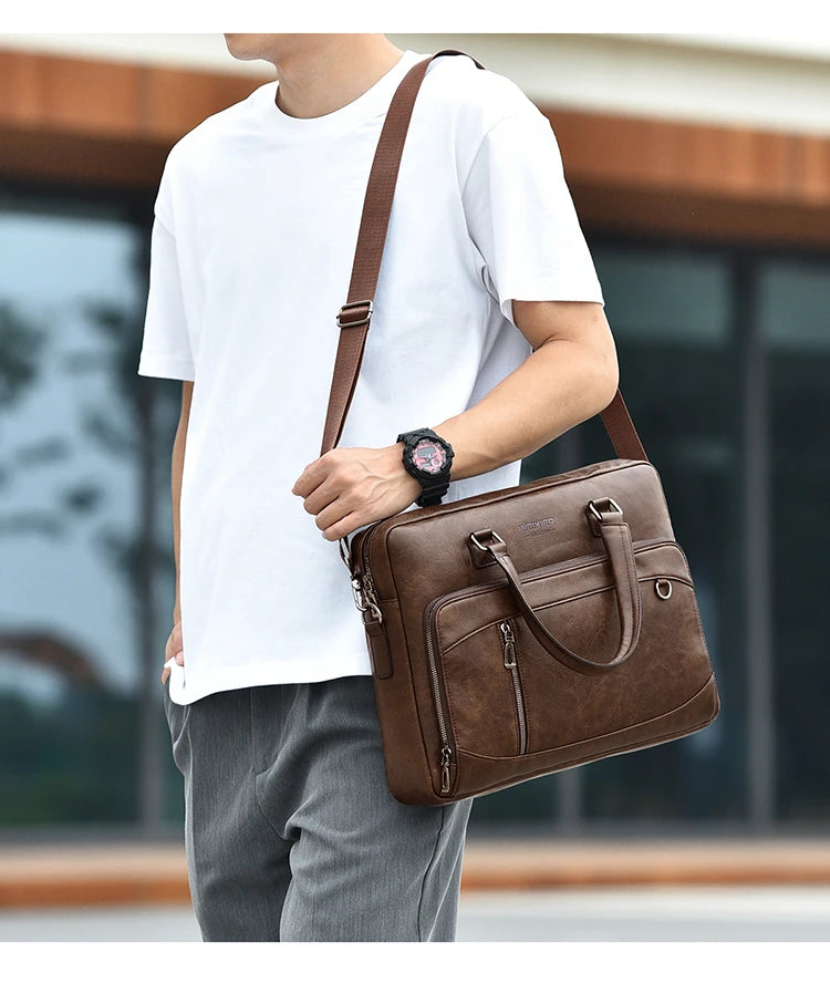 Elite Craft Horizontal Business Bag for Men – High-Quality PU Leather