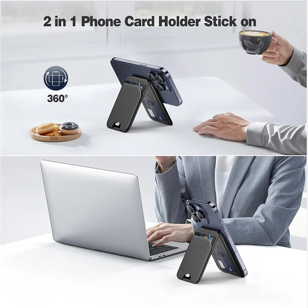 Lightweight Magnetic Wallet Stand – Minisopuru Leather MagSafe Card Holder for iPhone 16/15/14/12