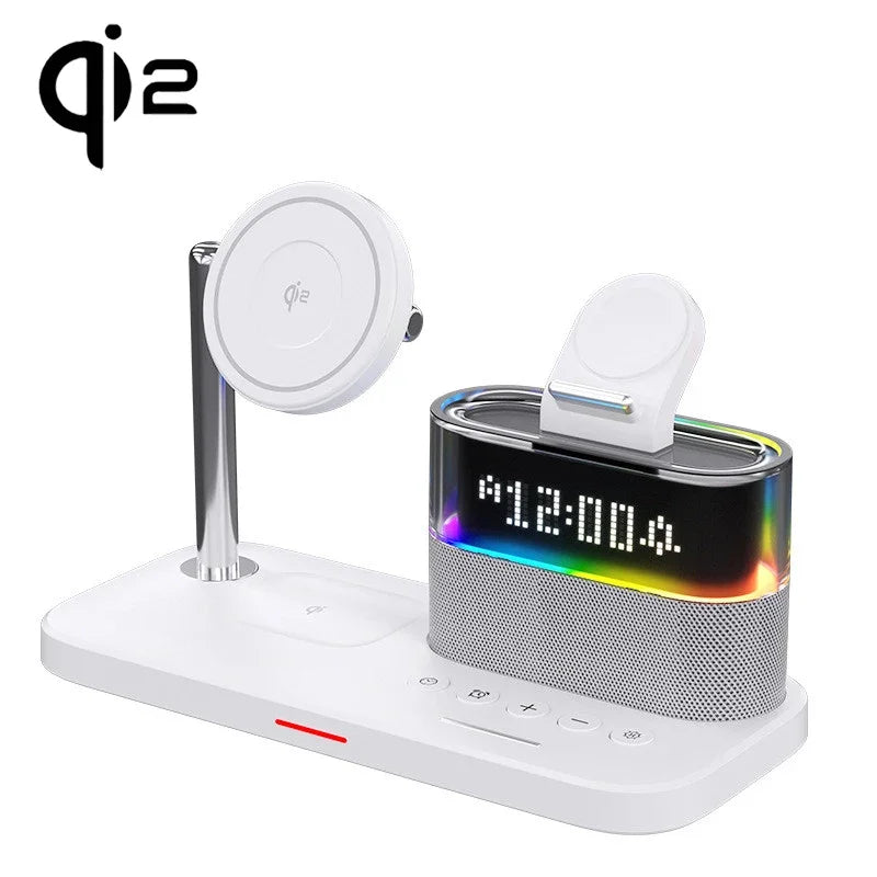 All-in-One 5-in-1 Wireless Charging Station with Alarm Clock, Night Light & Magnetic Fast Charging for Smartphones & Accessories