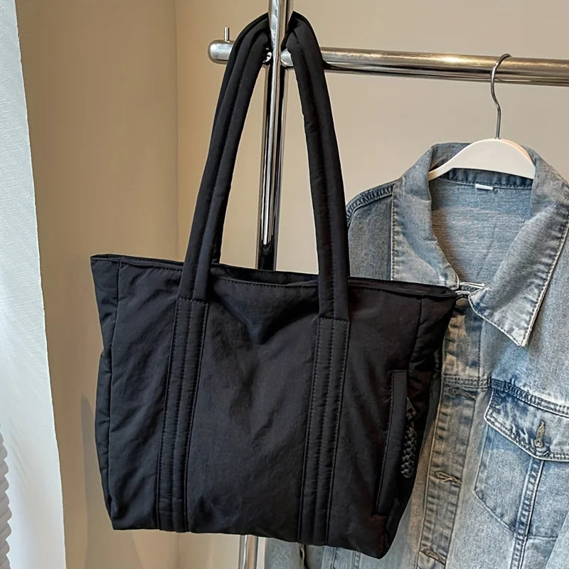New Women's Tote Bag Large Capacity Soft Casual Shoulder Bags Nylon Zipper Handbag Commuting Bag Shopping