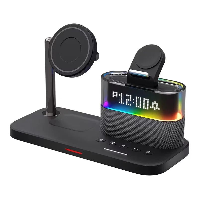 All-in-One 5-in-1 Wireless Charging Station with Alarm Clock, Night Light & Magnetic Fast Charging for Smartphones & Accessories