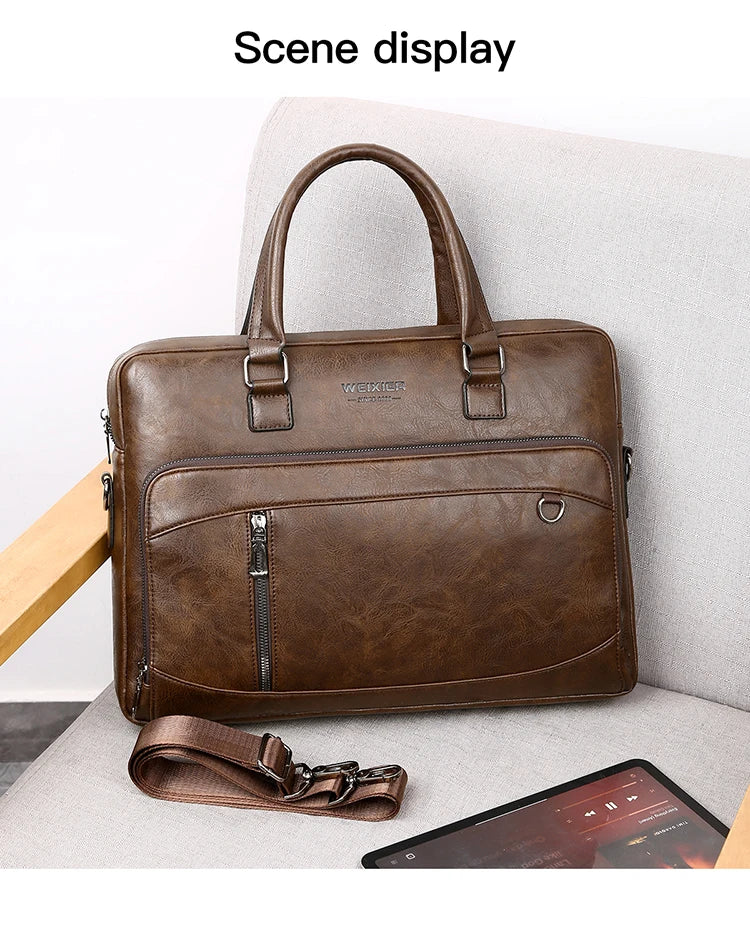 Elite Craft Horizontal Business Bag for Men – High-Quality PU Leather