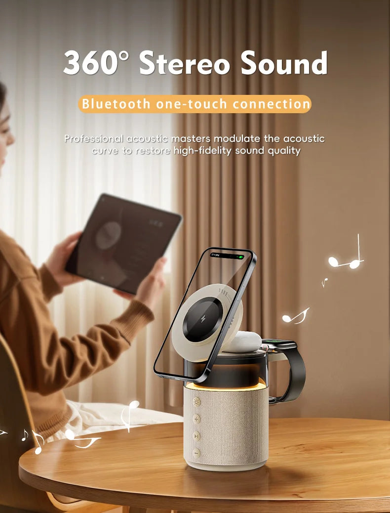 5-in-1 Wireless Charging Hub with Built-in Speaker & Soft Night Light