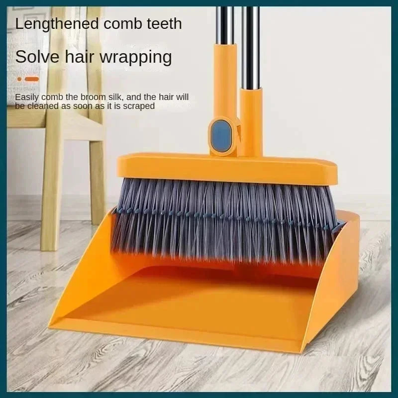 2-in-1 Standing Broom and Dustpan Set – Foldable Design with Extra-Thick Comb Teeth & Wall Mount Storage