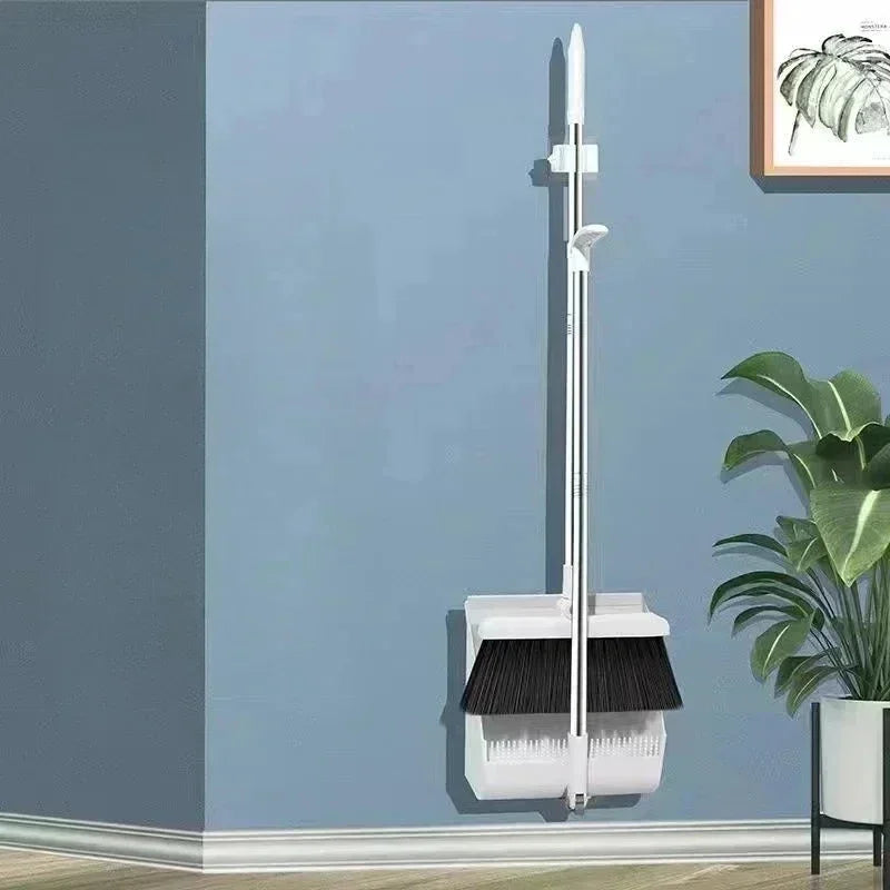 2-in-1 Standing Broom and Dustpan Set – Foldable Design with Extra-Thick Comb Teeth & Wall Mount Storage