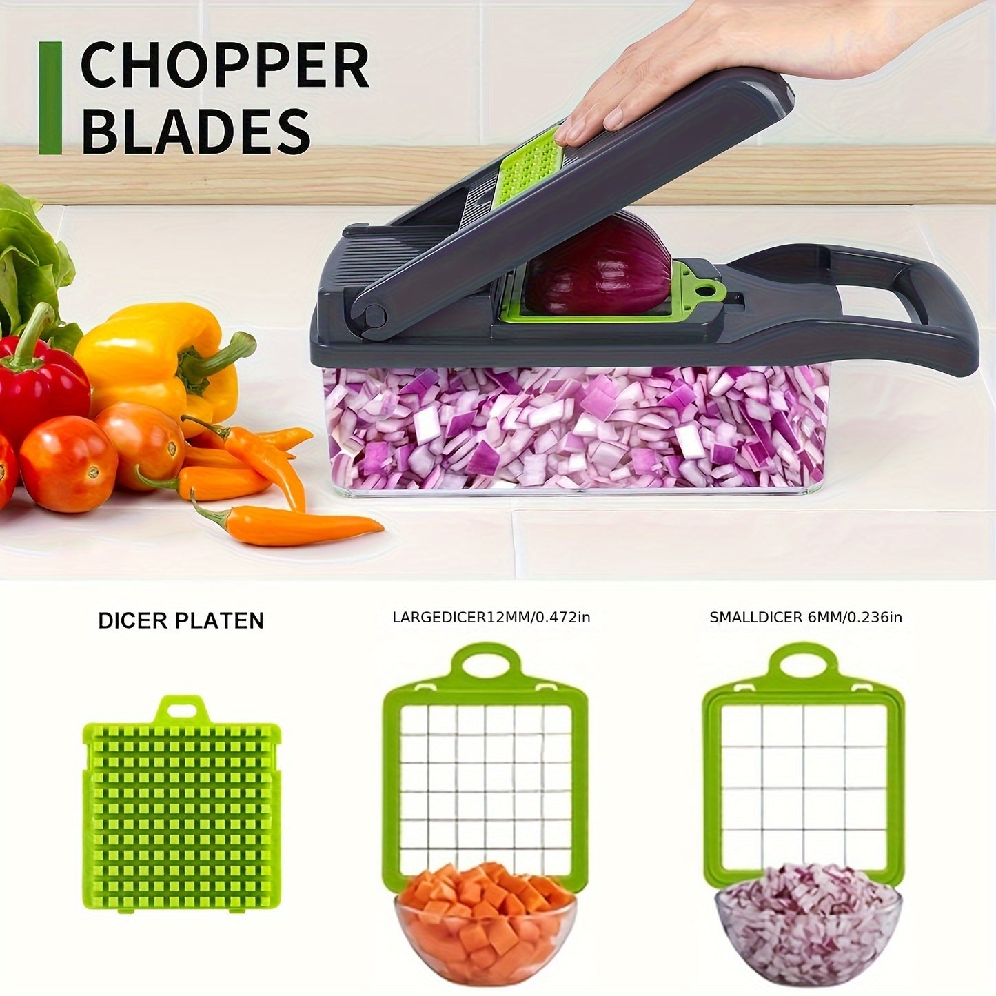 16-in-1 Ultimate Vegetable Chopper & Dicer Set – Manual Food Processor with Drain Basket & Safety Hand Guard