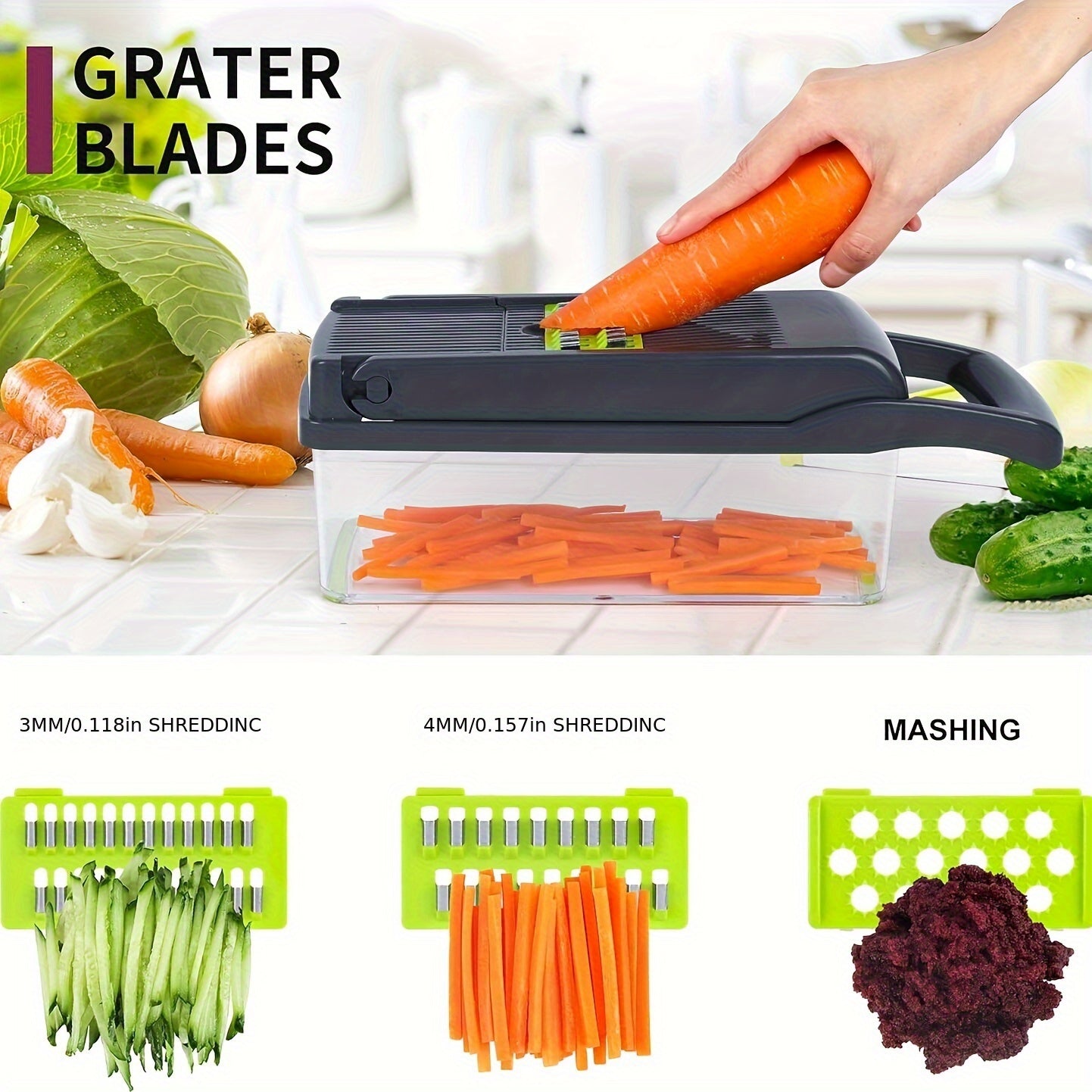 16-in-1 Ultimate Vegetable Chopper & Dicer Set – Manual Food Processor with Drain Basket & Safety Hand Guard