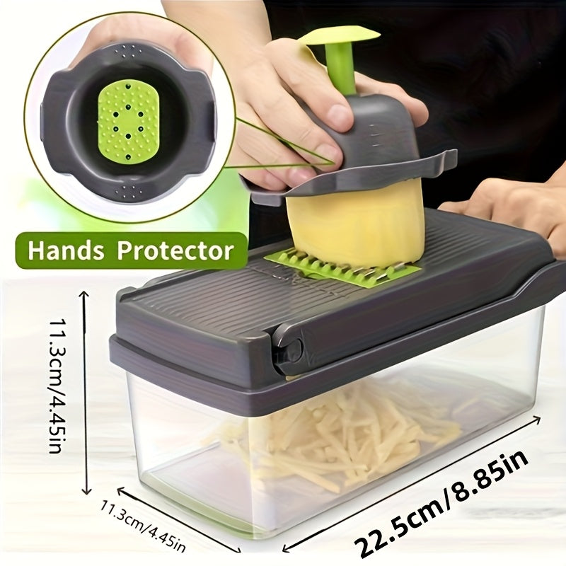 16-in-1 Ultimate Vegetable Chopper & Dicer Set – Manual Food Processor with Drain Basket & Safety Hand Guard