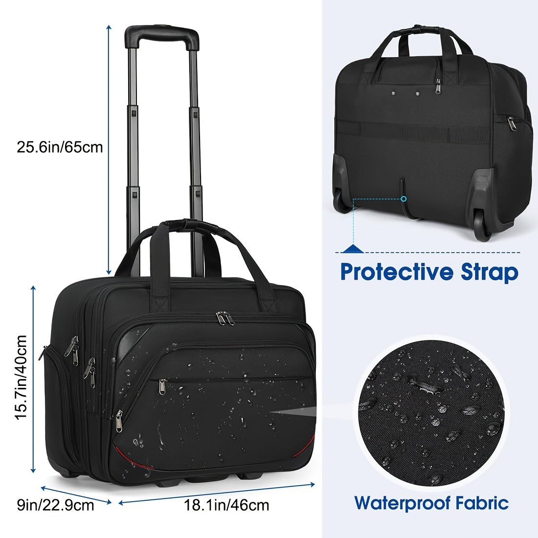 NEWHEY Rolling Laptop Bag for Men – 17.3” Waterproof Computer Briefcase with Wheels, RFID Pocket & Carry-On Luggage (Black)