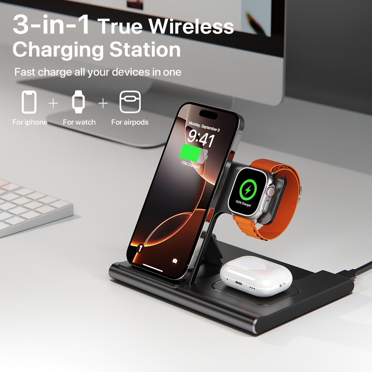 3-in-1 Foldable Fast Wireless Charging Station – Power Up iPhone, iWatch & AirPods Anywhere!