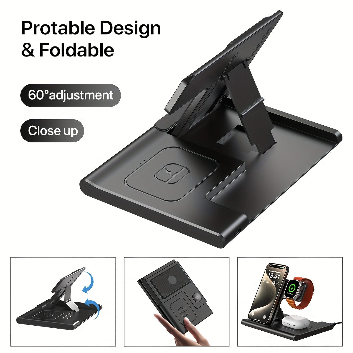 3-in-1 Foldable Fast Wireless Charging Station – Power Up iPhone, iWatch & AirPods Anywhere!
